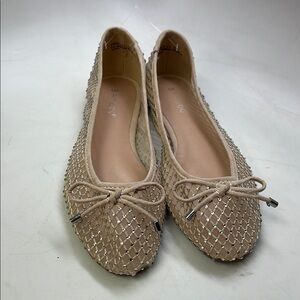 Women’s Bamboo Mesh Ballet Flats with Rhinestone and Bow Accents Size 6 NWOT